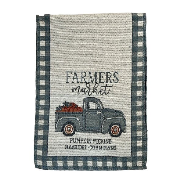 Farmers Market Table Runner Fall Autumn 12"x 68" Truck Checked Border Country - Picture 3 of 6
